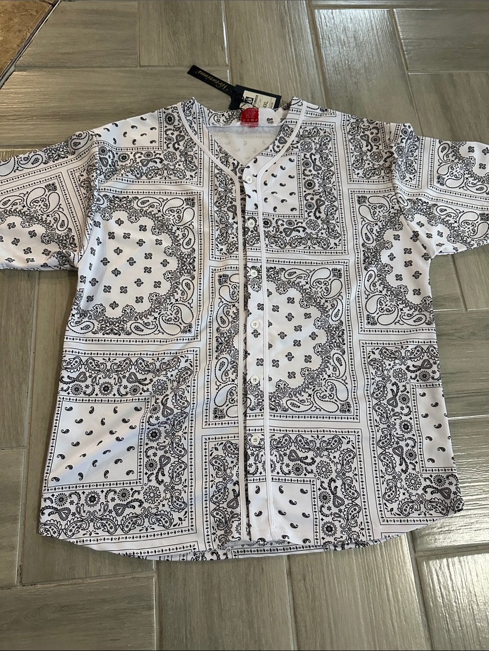 Casual White Bandana Print Button-Down Shirt - Men